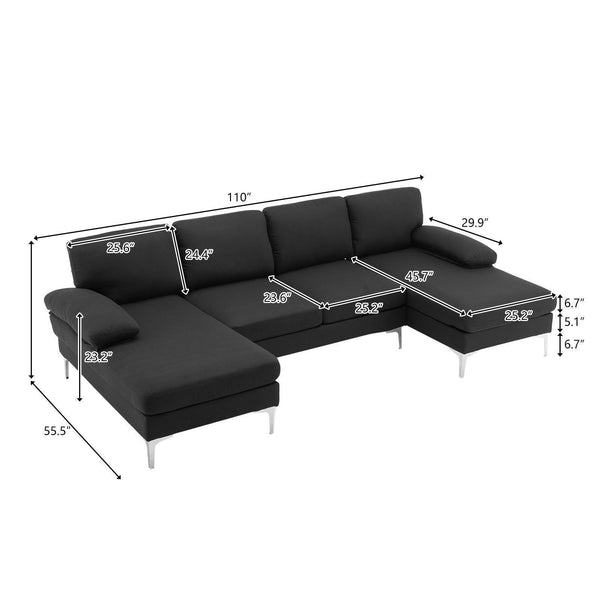 FCH 4 Seat Sectional Sofa U Shape Couch Set with 2 Chaise Modern Metal Leg
