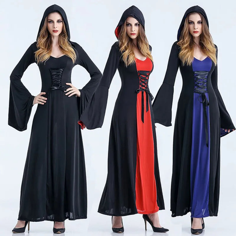 Woman's Dress Halloween Hooded Dress Game Clothing Autumn Winter Witch Costume Role Playing Costumes Long Sleeved Stage Attire