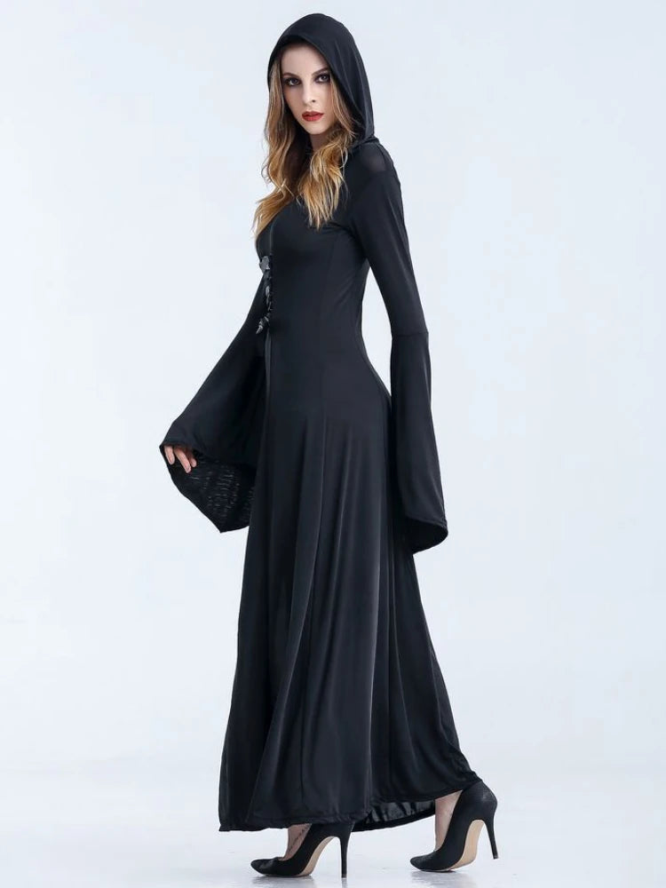 Woman's Dress Halloween Hooded Dress Game Clothing Autumn Winter Witch Costume Role Playing Costumes Long Sleeved Stage Attire