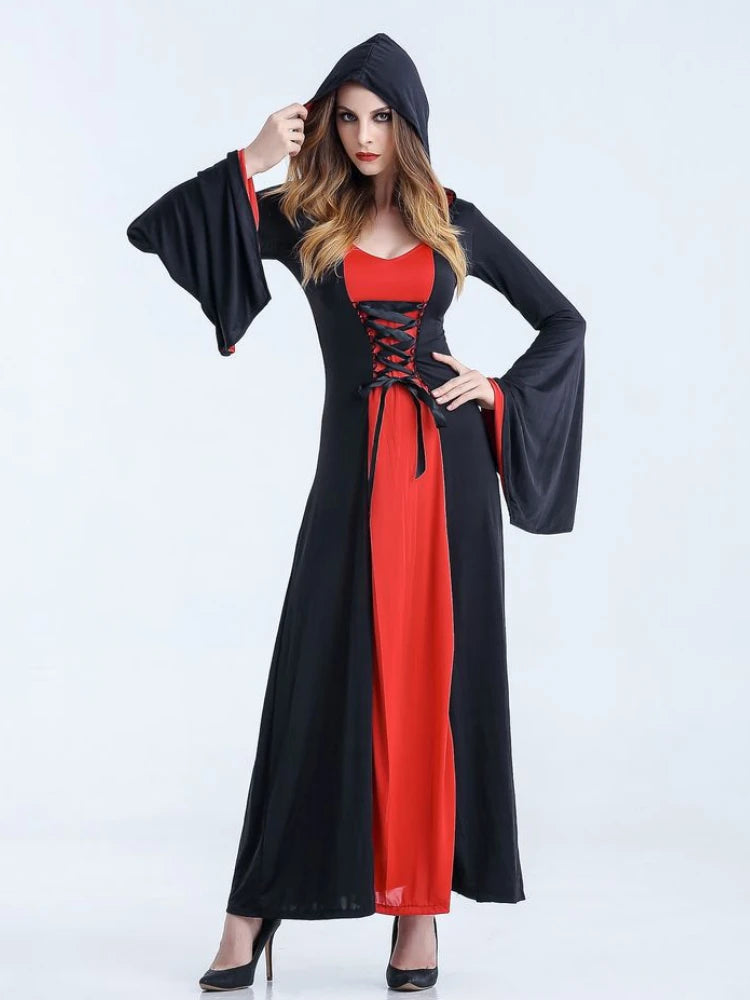 Woman's Dress Halloween Hooded Dress Game Clothing Autumn Winter Witch Costume Role Playing Costumes Long Sleeved Stage Attire