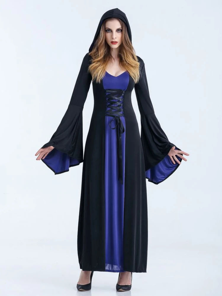 Woman's Dress Halloween Hooded Dress Game Clothing Autumn Winter Witch Costume Role Playing Costumes Long Sleeved Stage Attire