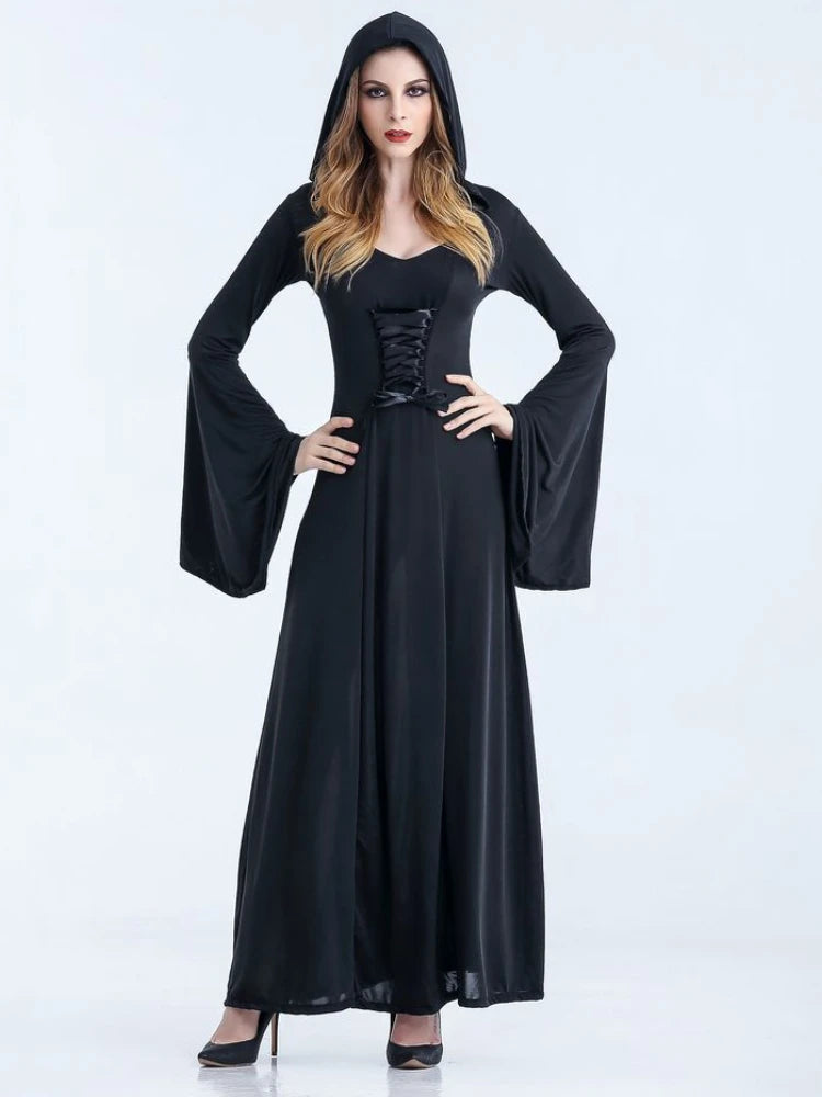 Woman's Dress Halloween Hooded Dress Game Clothing Autumn Winter Witch Costume Role Playing Costumes Long Sleeved Stage Attire