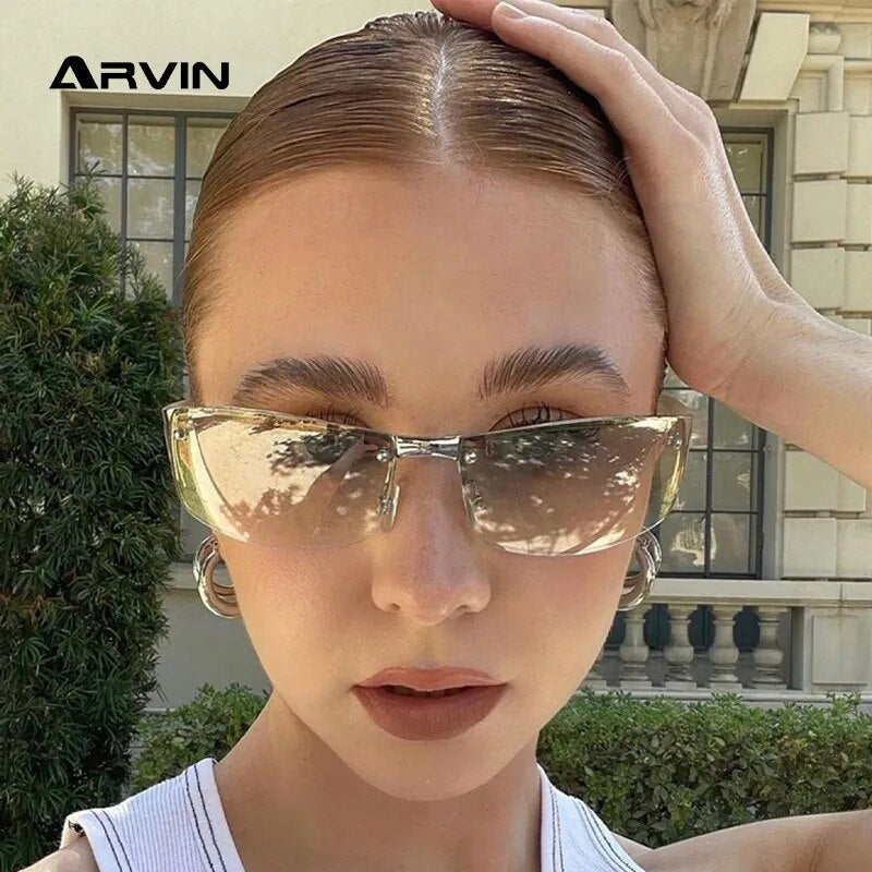 Wrap Around Y2K Sunglasses for Women Men Shield Flat Top Sunglasses Futuristic Frameless Gradient Lens Sun Glasses Eyewear