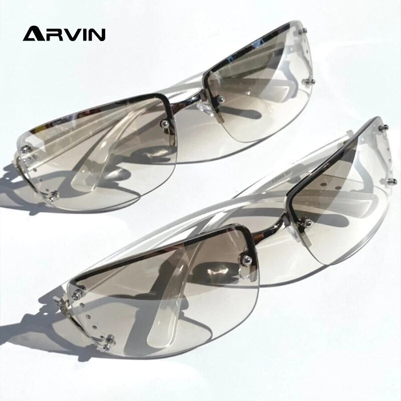 Wrap Around Y2K Sunglasses for Women Men Shield Flat Top Sunglasses Futuristic Frameless Gradient Lens Sun Glasses Eyewear