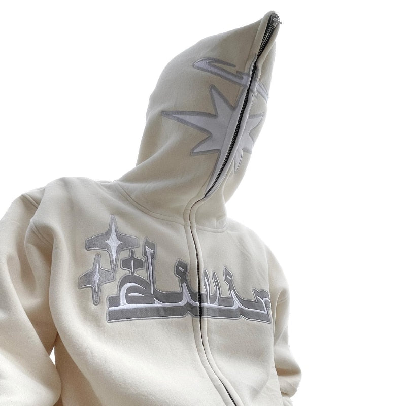 Y2k Embroidered Print Hoodies Men's Fashion Oversized Full Zip Up Hooded Sweatshirt Hip Hop Long Sleeve Jacket Coat Streetwear - Hoodies &amp; Sweatshirts