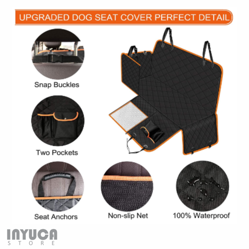 Waterproof Car Back Seat Cover Pet Dog with Storage Pockets Mesh Visual Window
