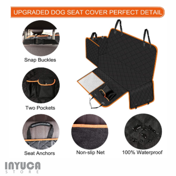 Waterproof Car Back Seat Cover Pet Dog with Storage Pockets Mesh Visual Window