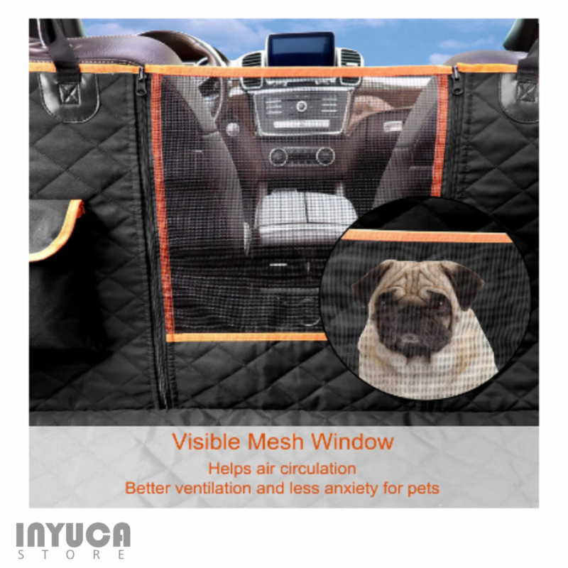 Waterproof Car Back Seat Cover Pet Dog with Storage Pockets Mesh Visual Window