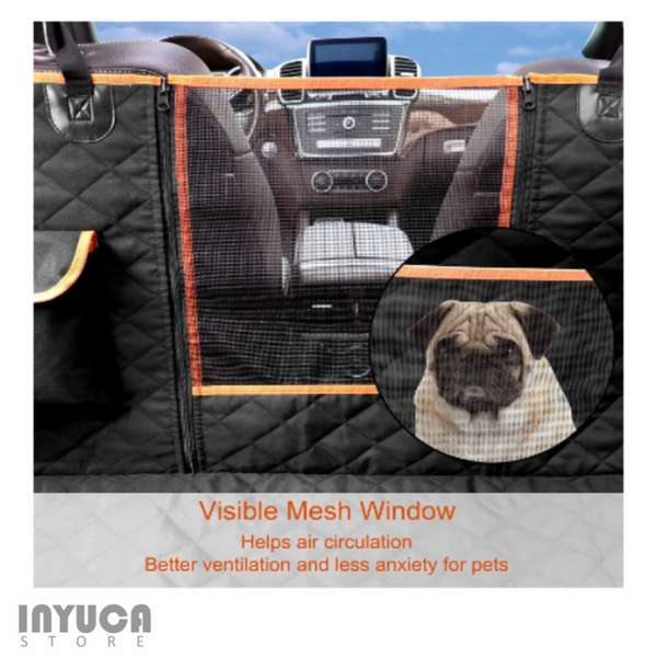 Waterproof Car Back Seat Cover Pet Dog with Storage Pockets Mesh Visual Window