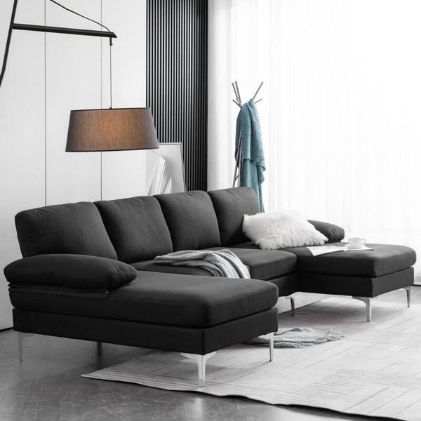 FCH 4 Seat Sectional Sofa U Shape Couch Set with 2 Chaise Modern Metal Leg