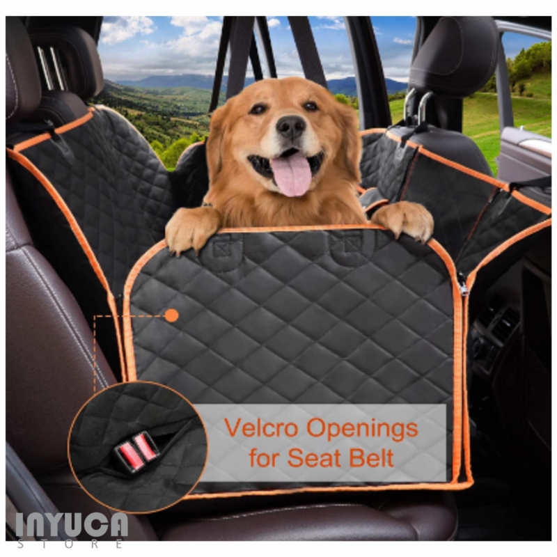 Waterproof Car Back Seat Cover Pet Dog with Storage Pockets Mesh Visual Window