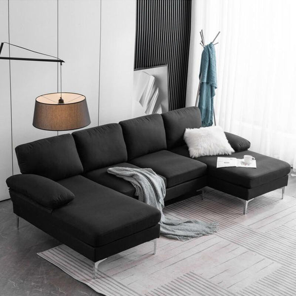 FCH 4 Seat Sectional Sofa U Shape Couch Set with 2 Chaise Modern Metal Leg