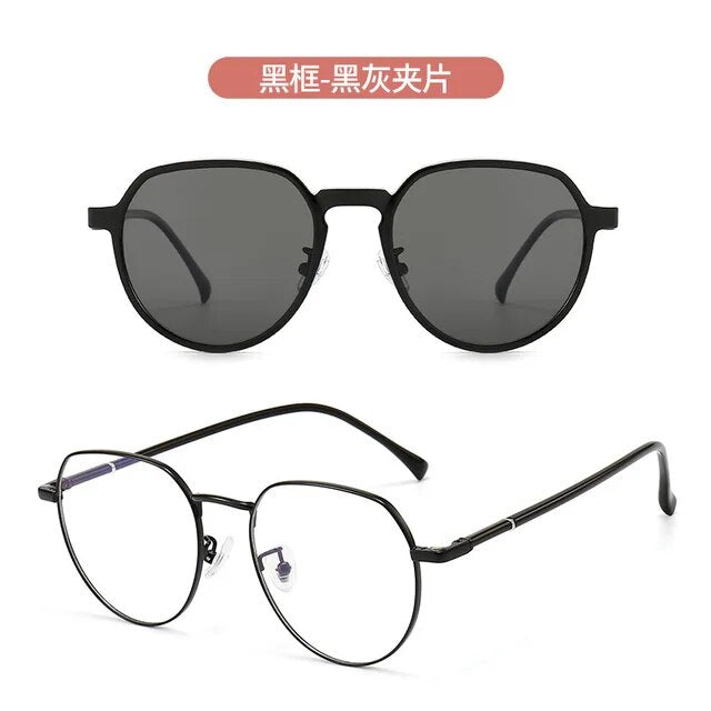 Cat Eye Women Glasses Frame Clip Brand Designer Vintage Spectacle Magnetic Optical Myopia Eyewear Driving Dual-purpose Glasses