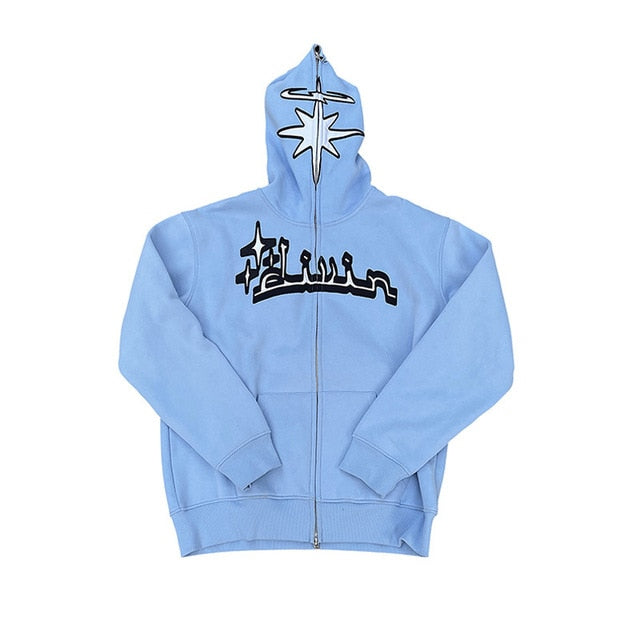 Y2k Embroidered Print Hoodies Men's Fashion Oversized Full Zip Up Hooded Sweatshirt Hip Hop Long Sleeve Jacket Coat Streetwear - Hoodies &amp; Sweatshirts