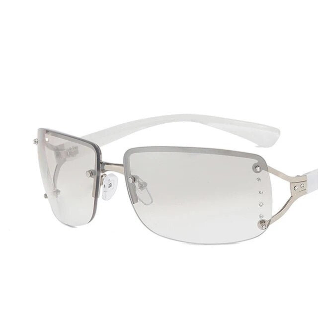 Wrap Around Y2K Sunglasses for Women Men Shield Flat Top Sunglasses Futuristic Frameless Gradient Lens Sun Glasses Eyewear