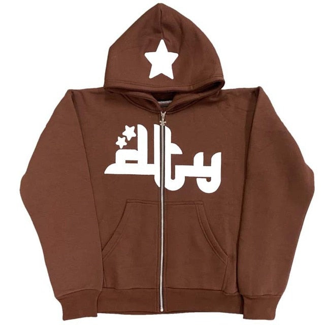 Y2k Embroidered Print Hoodies Men's Fashion Oversized Full Zip Up Hooded Sweatshirt Hip Hop Long Sleeve Jacket Coat Streetwear - Hoodies &amp; Sweatshirts
