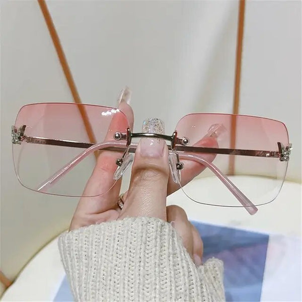 1Pc New Rhinestone Butterfly Sunglasses Y2K Women Retro Rimless Rectangle Sun Glasses Vintage Shades Travel Beach Eyewear