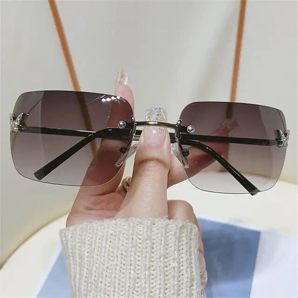 1Pc New Rhinestone Butterfly Sunglasses Y2K Women Retro Rimless Rectangle Sun Glasses Vintage Shades Travel Beach Eyewear