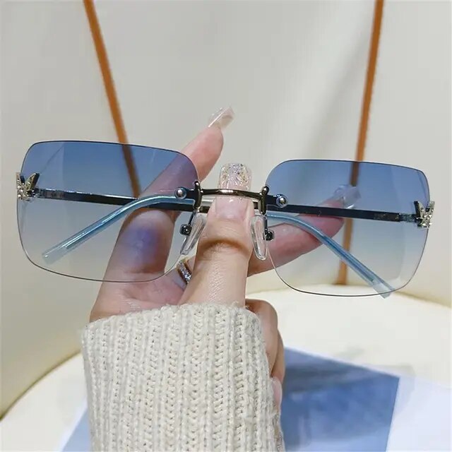 1Pc New Rhinestone Butterfly Sunglasses Y2K Women Retro Rimless Rectangle Sun Glasses Vintage Shades Travel Beach Eyewear