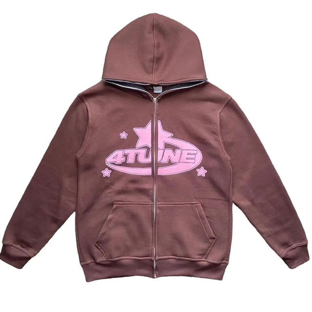 Y2k Embroidered Print Hoodies Men's Fashion Oversized Full Zip Up Hooded Sweatshirt Hip Hop Long Sleeve Jacket Coat Streetwear - Hoodies &amp; Sweatshirts