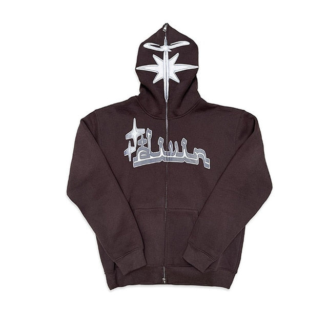 Y2k Embroidered Print Hoodies Men's Fashion Oversized Full Zip Up Hooded Sweatshirt Hip Hop Long Sleeve Jacket Coat Streetwear - Hoodies &amp; Sweatshirts