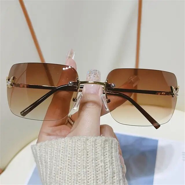 1Pc New Rhinestone Butterfly Sunglasses Y2K Women Retro Rimless Rectangle Sun Glasses Vintage Shades Travel Beach Eyewear