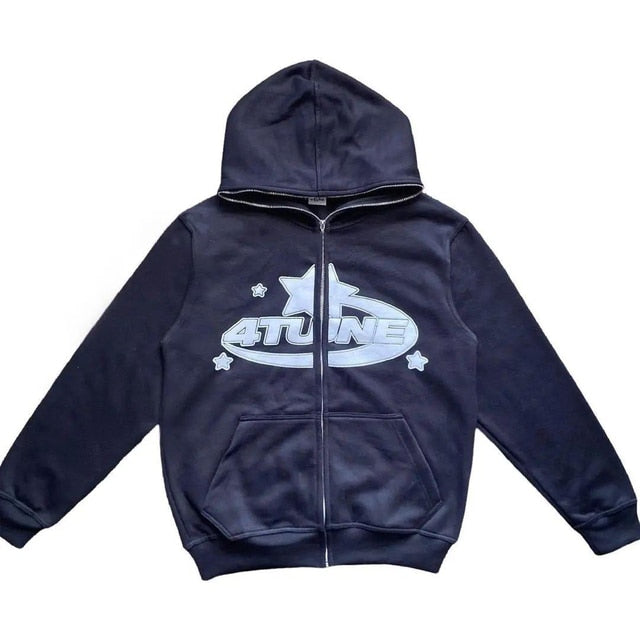 Y2k Embroidered Print Hoodies Men's Fashion Oversized Full Zip Up Hooded Sweatshirt Hip Hop Long Sleeve Jacket Coat Streetwear - Hoodies &amp; Sweatshirts