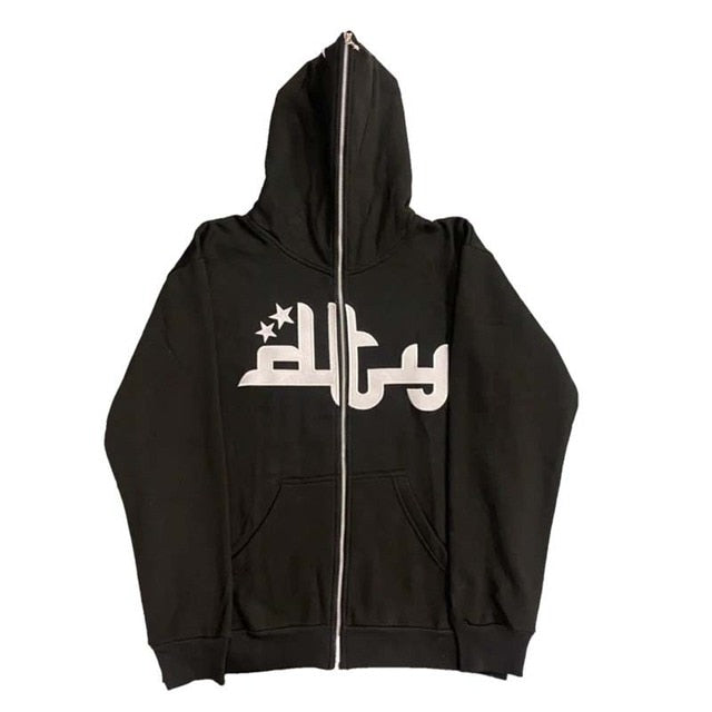 Y2k Embroidered Print Hoodies Men's Fashion Oversized Full Zip Up Hooded Sweatshirt Hip Hop Long Sleeve Jacket Coat Streetwear - Hoodies &amp; Sweatshirts