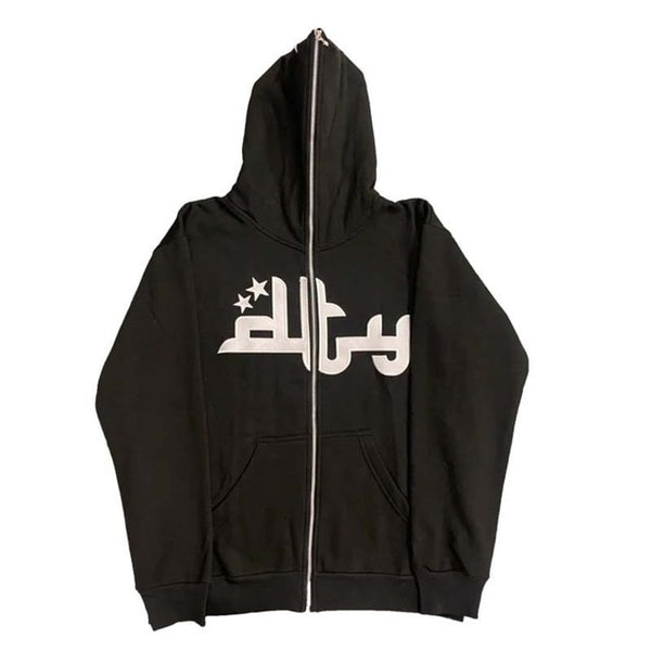 Y2k Embroidered Print Hoodies Men's Fashion Oversized Full Zip Up Hooded Sweatshirt Hip Hop Long Sleeve Jacket Coat Streetwear - Hoodies &amp; Sweatshirts