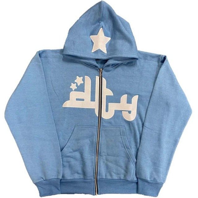 Y2k Embroidered Print Hoodies Men's Fashion Oversized Full Zip Up Hooded Sweatshirt Hip Hop Long Sleeve Jacket Coat Streetwear - Hoodies &amp; Sweatshirts
