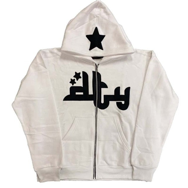 Y2k Embroidered Print Hoodies Men's Fashion Oversized Full Zip Up Hooded Sweatshirt Hip Hop Long Sleeve Jacket Coat Streetwear - Hoodies &amp; Sweatshirts