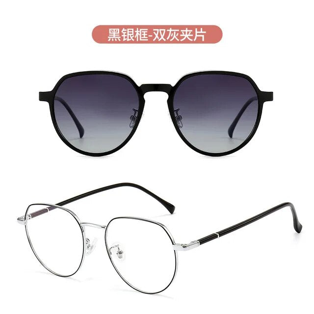 Cat Eye Women Glasses Frame Clip Brand Designer Vintage Spectacle Magnetic Optical Myopia Eyewear Driving Dual-purpose Glasses