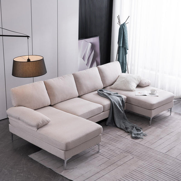 FCH 4 Seat Sectional Sofa U Shape Couch Set with 2 Chaise Modern Metal Leg