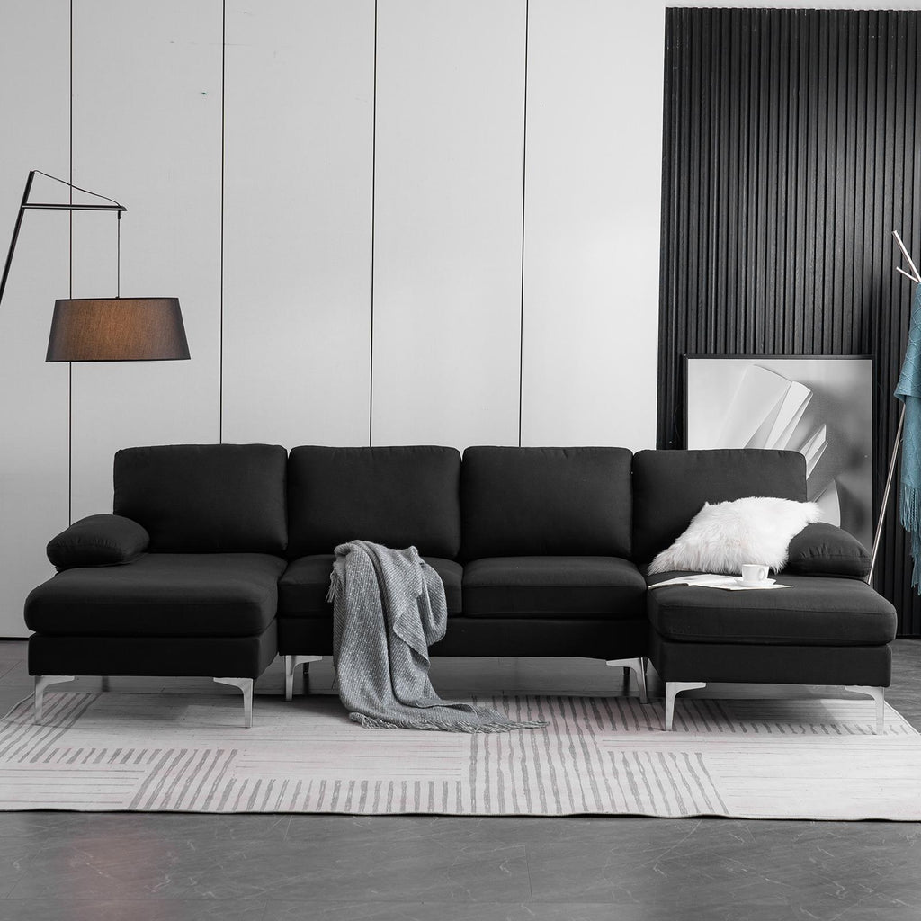 FCH 4 Seat Sectional Sofa U Shape Couch Set with 2 Chaise Modern Metal Leg
