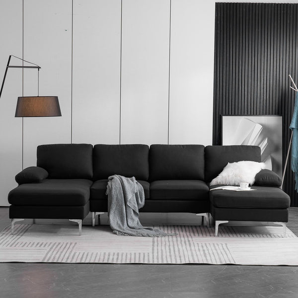 FCH 4 Seat Sectional Sofa U Shape Couch Set with 2 Chaise Modern Metal Leg