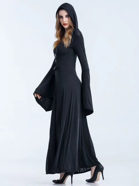 Woman's Dress Halloween Hooded Dress Game Clothing Autumn Winter Witch Costume Role Playing Costumes Long Sleeved Stage Attire