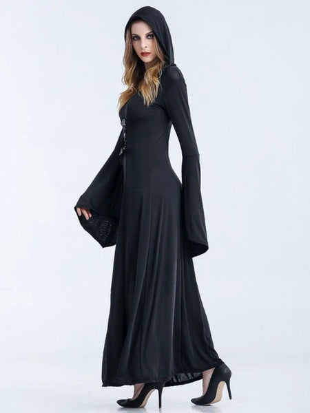 Woman's Dress Halloween Hooded Dress Game Clothing Autumn Winter Witch Costume Role Playing Costumes Long Sleeved Stage Attire