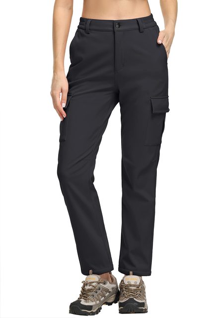 TACVASEN Winter Skiing Hiking Pants Womens Snowboard Cargo Pants Waterproof Windproof Multi-Pockets Fleece Lined Camping Trouser
