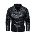 Leather Jacket Men Winter Fleece Motorcycle Pu Leather Jacket Mens Stand Collar Casual Windbreaker Ropa De Hombre Slim Coat 7xl - Faux Leather