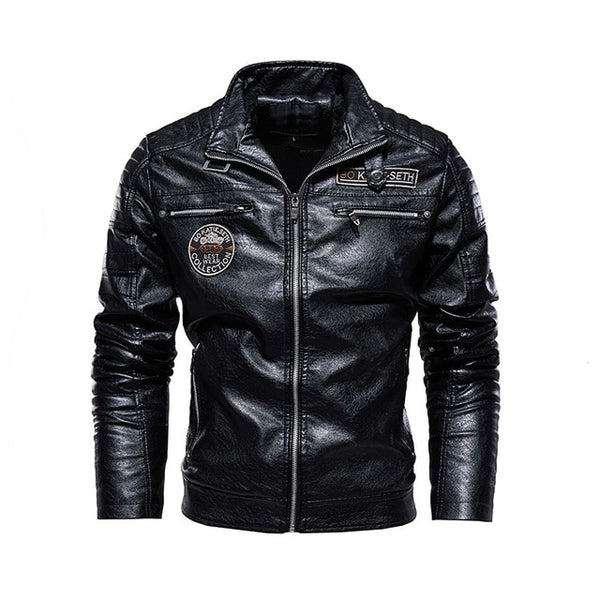 Leather Jacket Men Winter Fleece Motorcycle Pu Leather Jacket Mens Stand Collar Casual Windbreaker Ropa De Hombre Slim Coat 7xl - Faux Leather