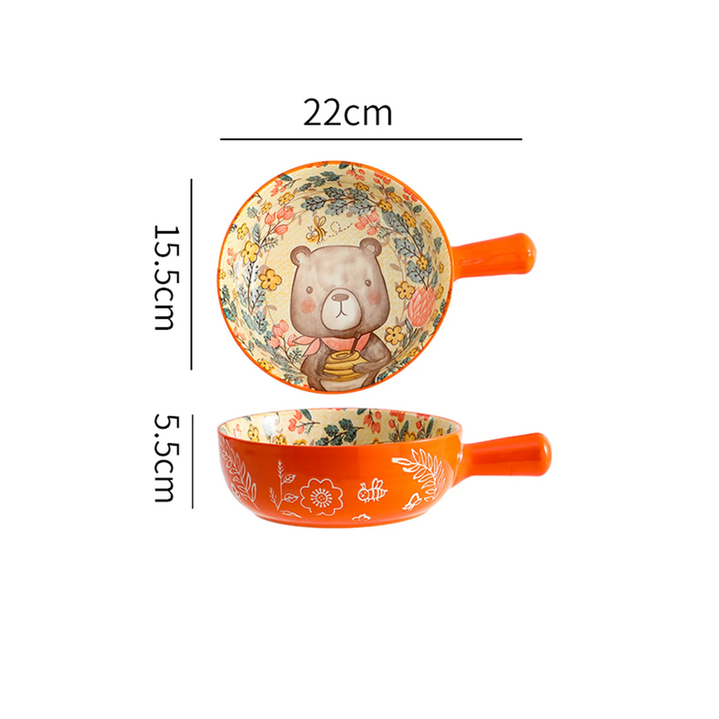 Cartoon Ceramic Single Handle Bowl Ceramic Handle Bowl Baking Handle Noodle Bowl Household Breakfast Bowl