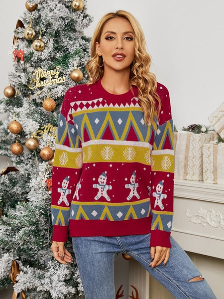 Charmingtrend Winter Women Sweaters Casual Sweater Female Pullover Christmas Snowman Printed Sweater Oversized American Retro| |