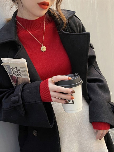 Women Sweater Fall 2022 Women Clothing Pullover Female Knitting Sweaters Skinny Tops Loose Elegant Knitted Outerwear Thick Slim|T-Shirts|