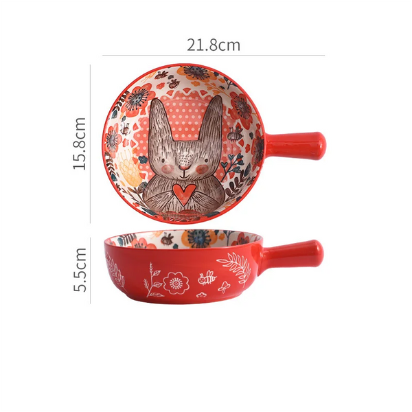 Cartoon Ceramic Single Handle Bowl Ceramic Handle Bowl Baking Handle Noodle Bowl Household Breakfast Bowl