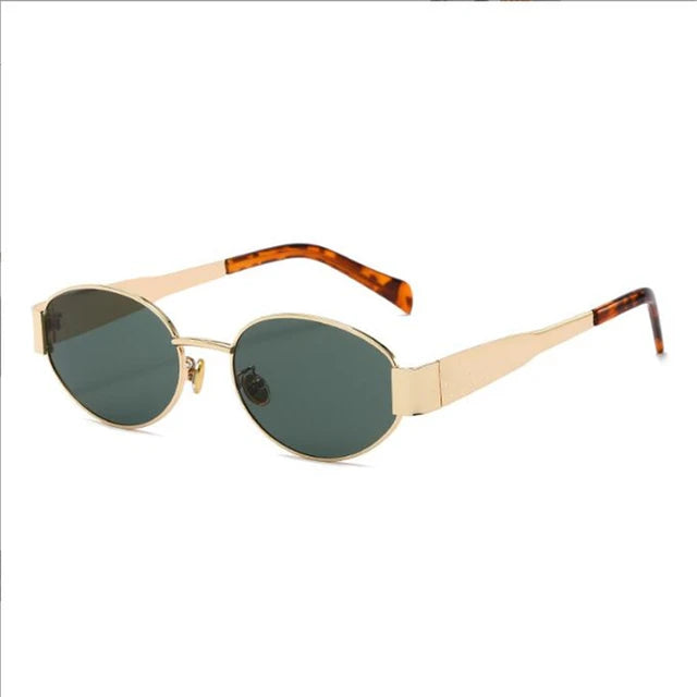 Lunettes de soleil ovales en métal vert foncé pour hommes et femmes, lunettes de marque de créateur de luxe, pare-soleil universels