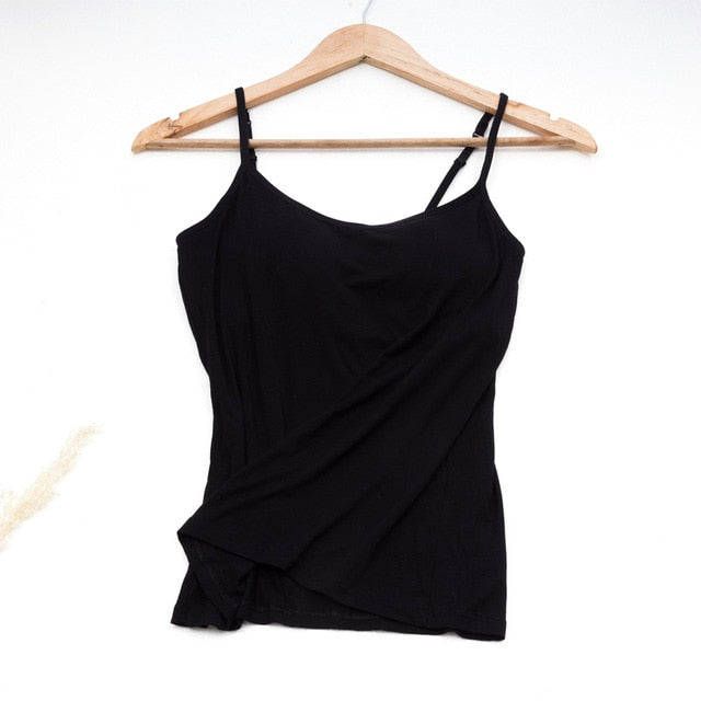 Women Vest Underwear Summer Soft Tank Top Built In Bra Spaghetti Strap Casual Solid Breathable Padded Female Comfort Camisoles