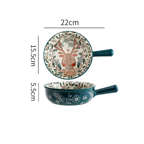 Cartoon Ceramic Single Handle Bowl Ceramic Handle Bowl Baking Handle Noodle Bowl Household Breakfast Bowl