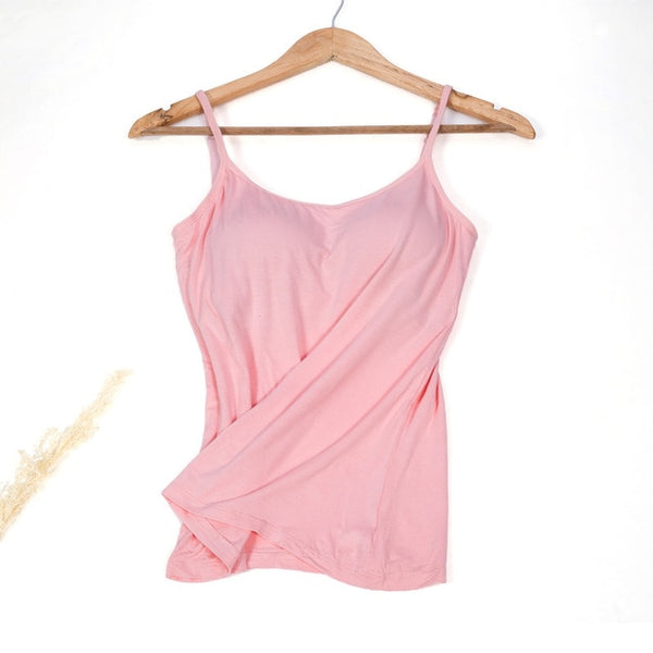 Women Vest Underwear Summer Soft Tank Top Built In Bra Spaghetti Strap Casual Solid Breathable Padded Female Comfort Camisoles