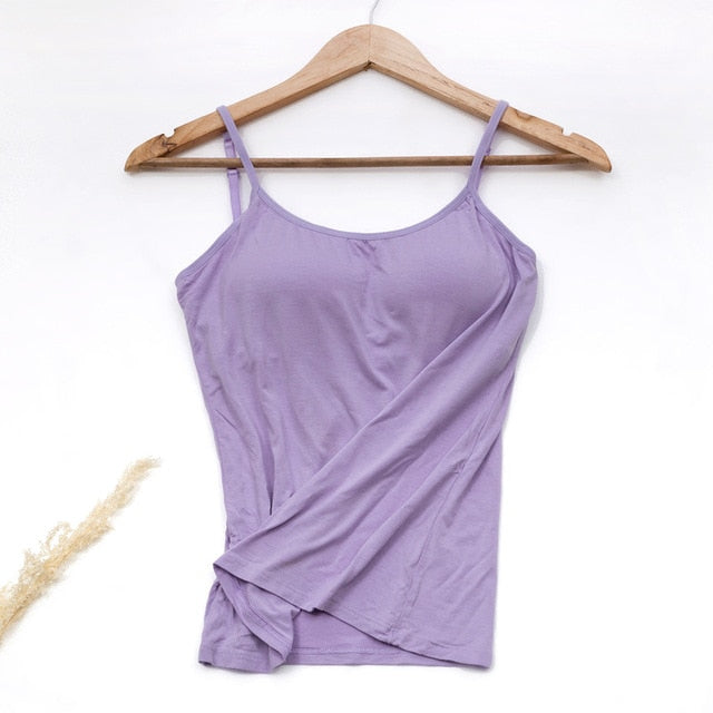 Women Vest Underwear Summer Soft Tank Top Built In Bra Spaghetti Strap Casual Solid Breathable Padded Female Comfort Camisoles