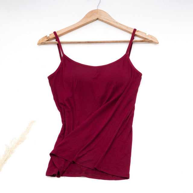 Women Vest Underwear Summer Soft Tank Top Built In Bra Spaghetti Strap Casual Solid Breathable Padded Female Comfort Camisoles